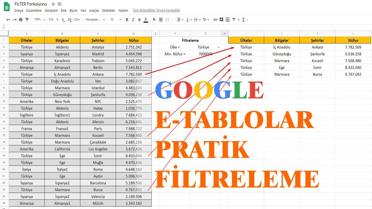 E-Tablolar ile Pratik Filtreleme (FILTER Fonksiyonu Dinamik Filtre)