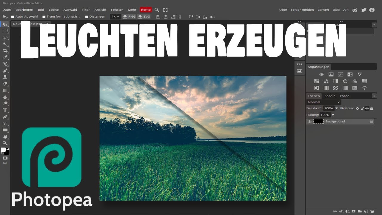 Photopea - Himmel zum Leuchten bringen