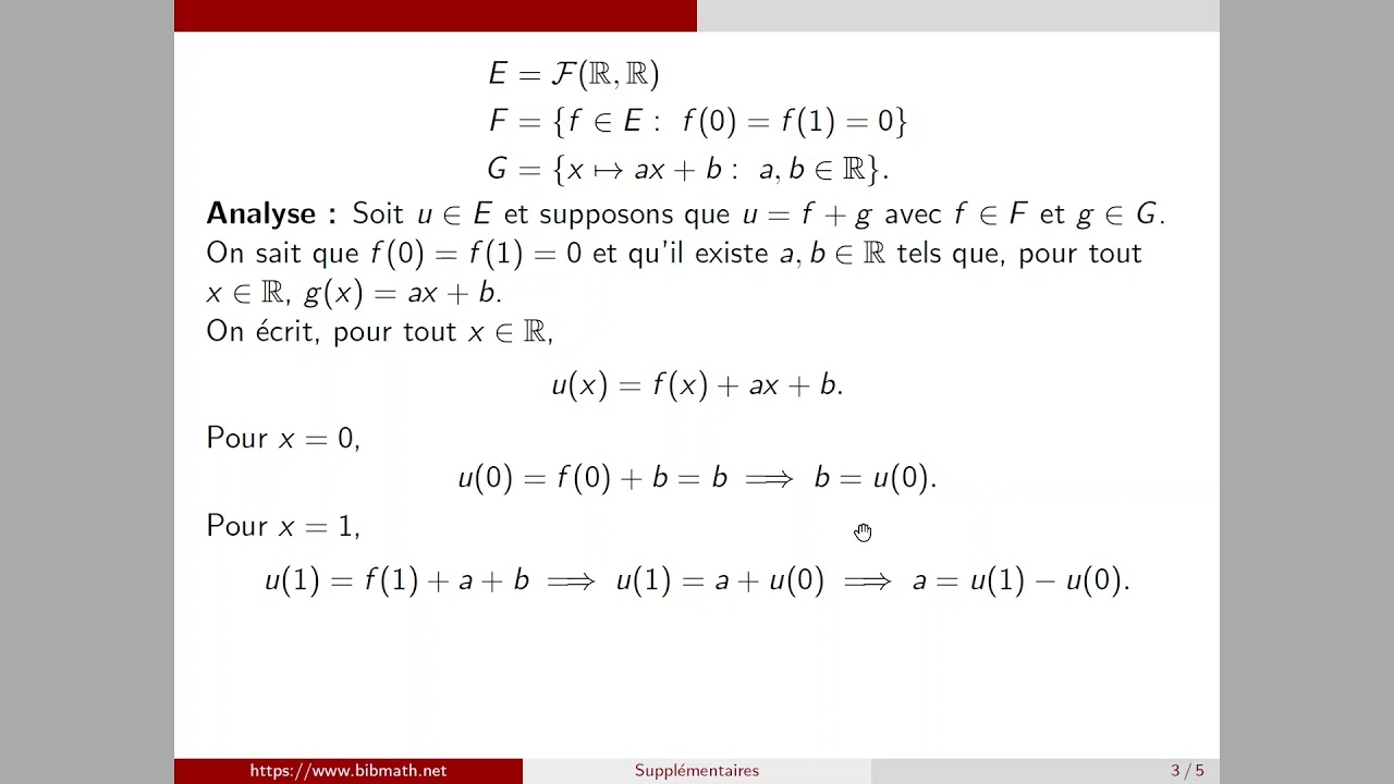 Comment démontrer que deux sous-espaces vectoriels sont supplémentaires?