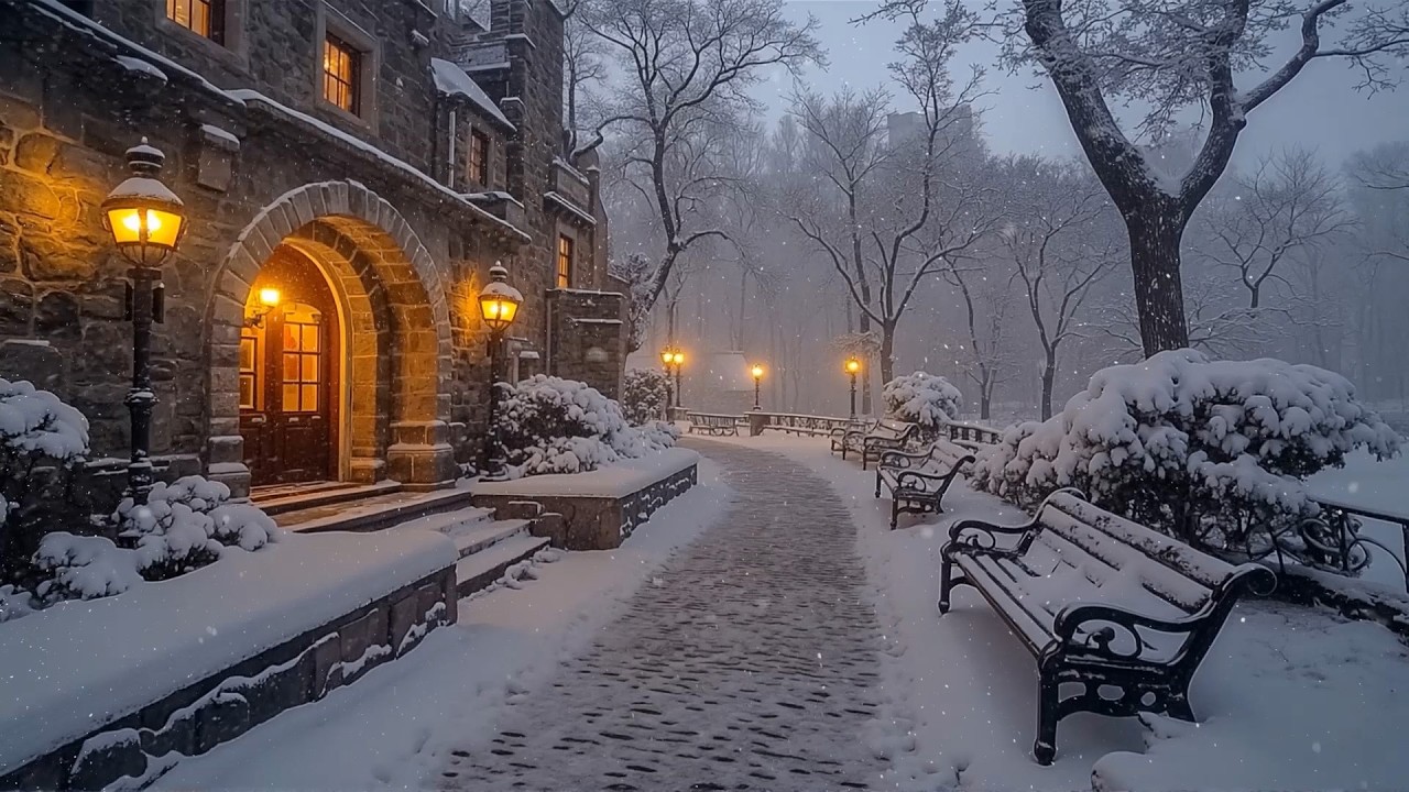 Where Snow Settles on Old Stone Walls | Dark Academia Piano in a Silent Winter Library