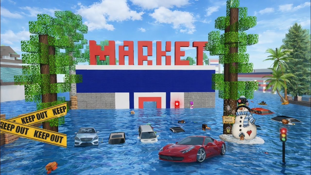 INSANE Flood Submerges the Market & Destroys Cars in School Party Craft!🌊🔥