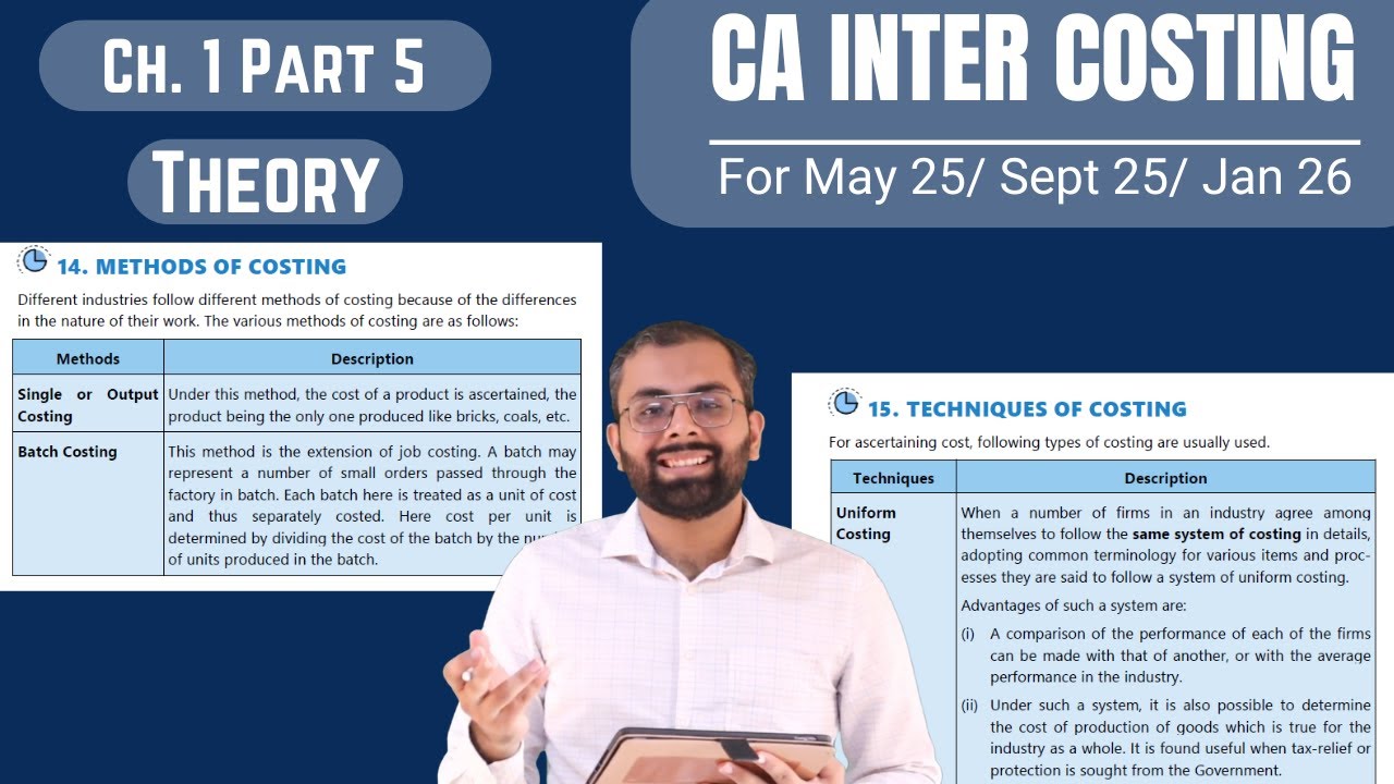Methods and Techniques of Costing | CA Inter Costing Chapter 1 | Part 5 | May 25/ Sept 25/ Jan 26