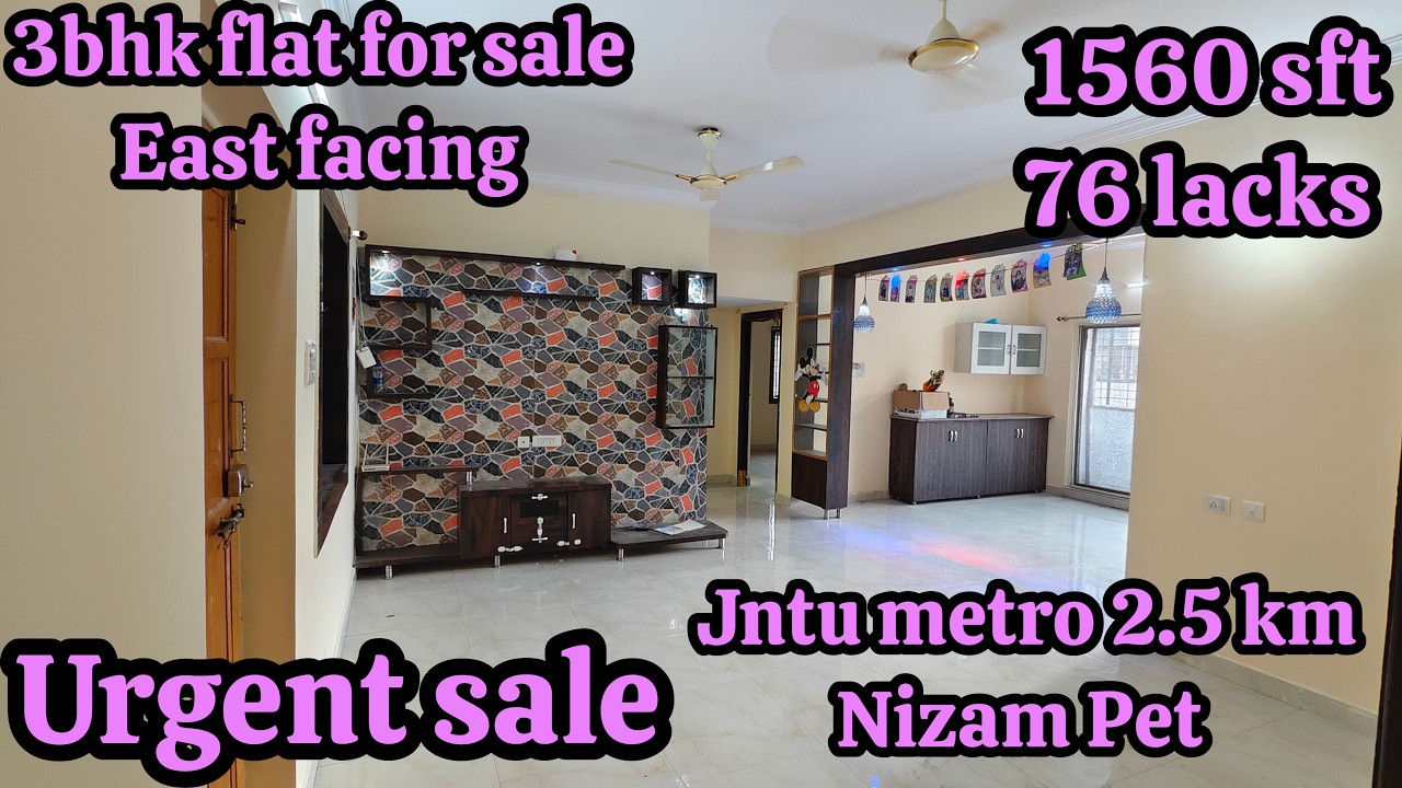 Urgent sale 3bhk flat for sale East facing 1560 sft 7 #kukatpally #jntu metro 2km #nizampet #jphomes