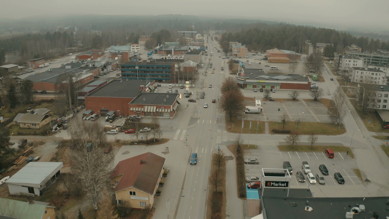 Nurmes, Finland. Porokyl&auml;nkatu 3.11.2021. DJI Mavic 2 Pro drone 4k