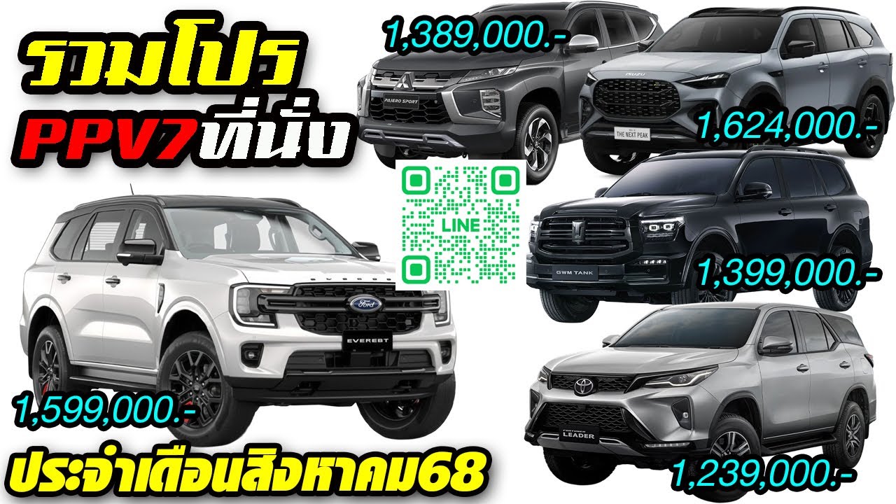 รวมโปร กลุ่มรถ PPV ดีเซล Fortuner | Tank500 | Everest Sport | Pajero Sport ประจำเดือนสิงหาคม