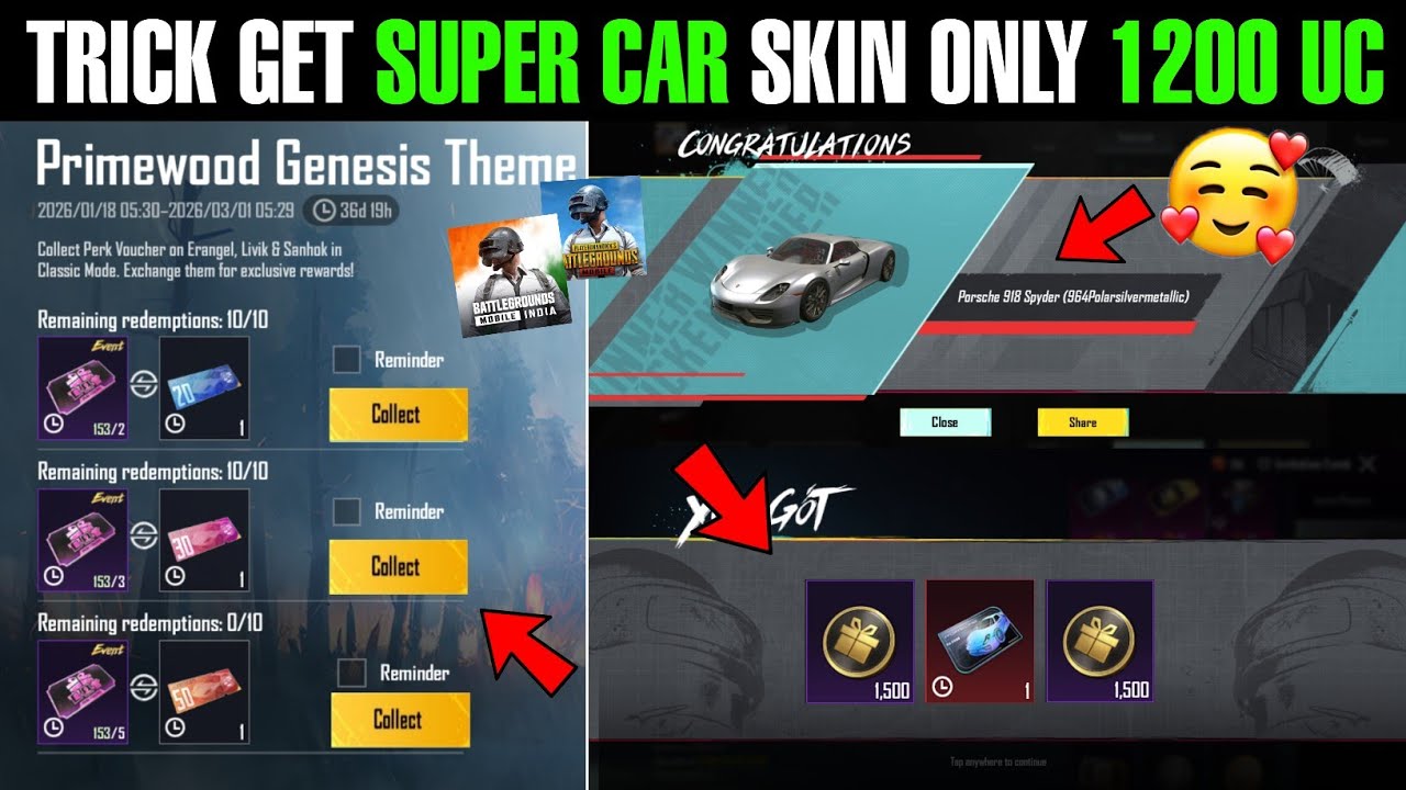Trick Get Super Car Skin Almost 1200 Uc 😲| Bgmi Speed Drift Car Spin Trick 