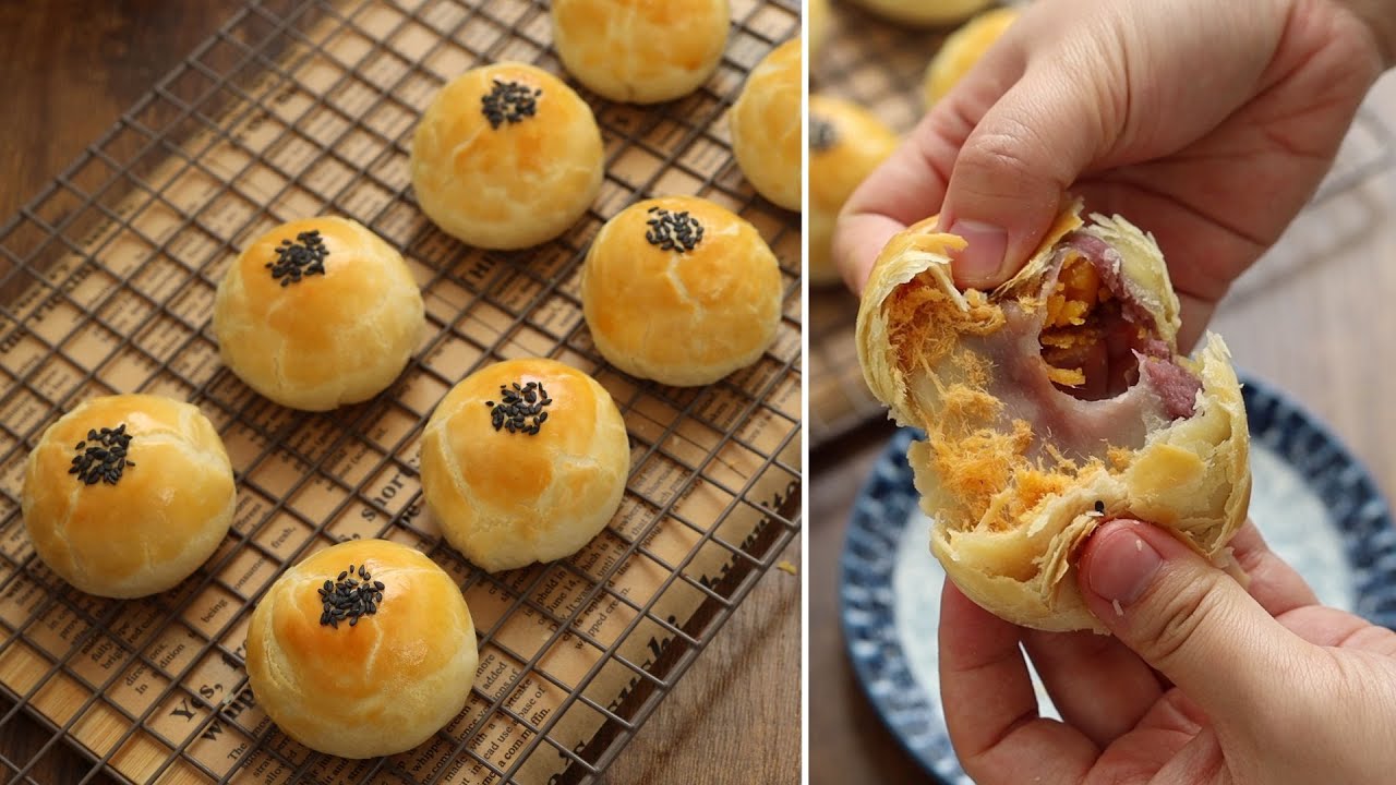 Bánh trung thu ngàn lớp nhân mochi chà bông trứng muối, giòn xốp ít ngọt | Pastry mooncake