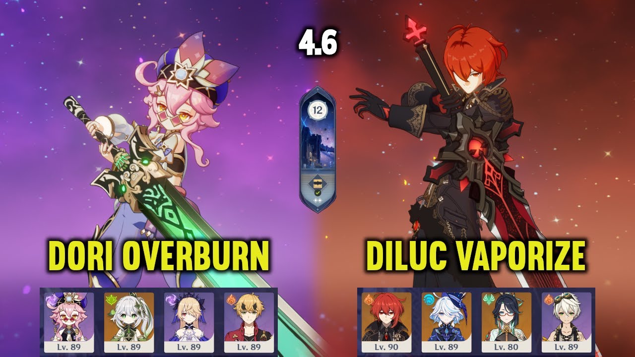 (F2P) C6 DORI Overburn & C0 DILUC Dragonstrike Vaporize | 4.6 Spiral Abyss Floor 12 | Genshin Impact