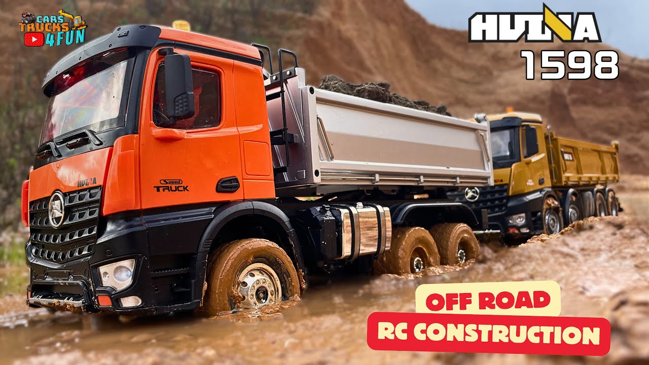 Off Road Test Huina 1598 6X6 & 1536 8x4 RC Dump Trucks | RC Construction Site @CarsTrucks4Fun