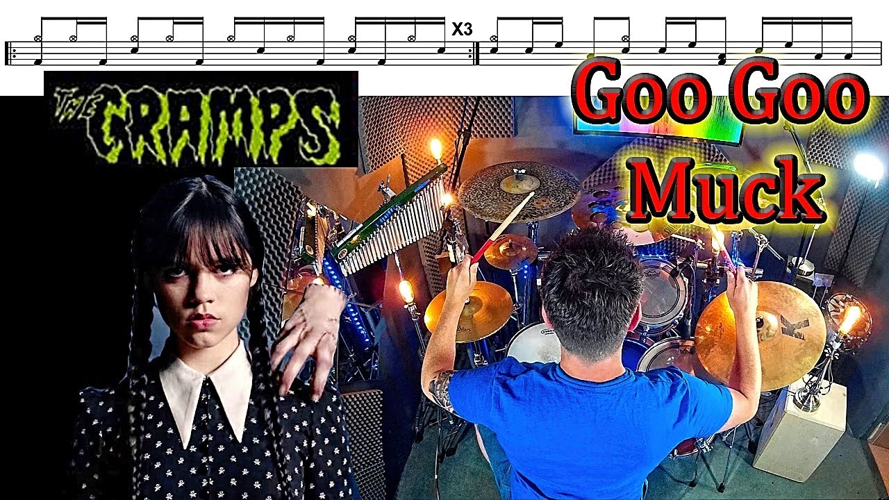 The Cramps -Goo Goo Muck (Wednesday Dance) Easy Drum Tutorial Lesson