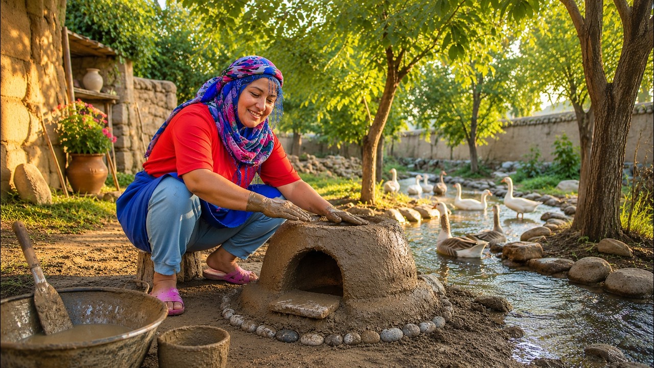 Rural life in the mountains of Iran, far from civilization | Making a clay stove by a rural woman