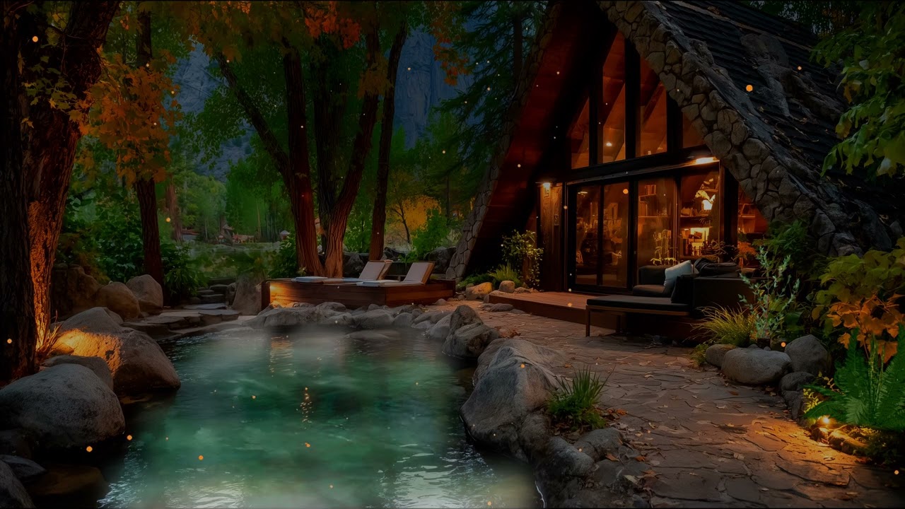 Forest Cabin with Hot Spring & Night Insect Sounds &ndash; Relaxing Nature Ambience