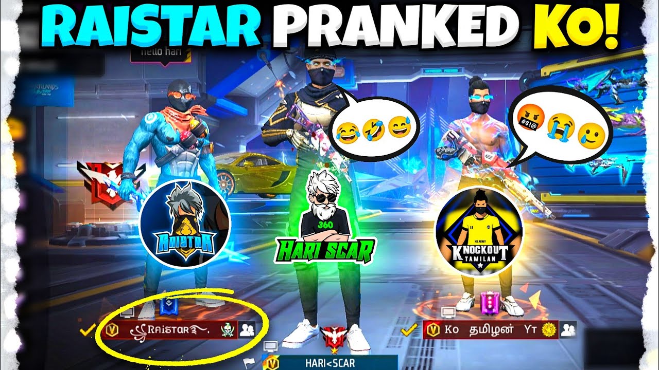 😮 Raistar Prank 1 vs 4 Gameplay Challenge 💥 Knockout Tamizhan , Pvs Gaming , Hariscar // FreeFire