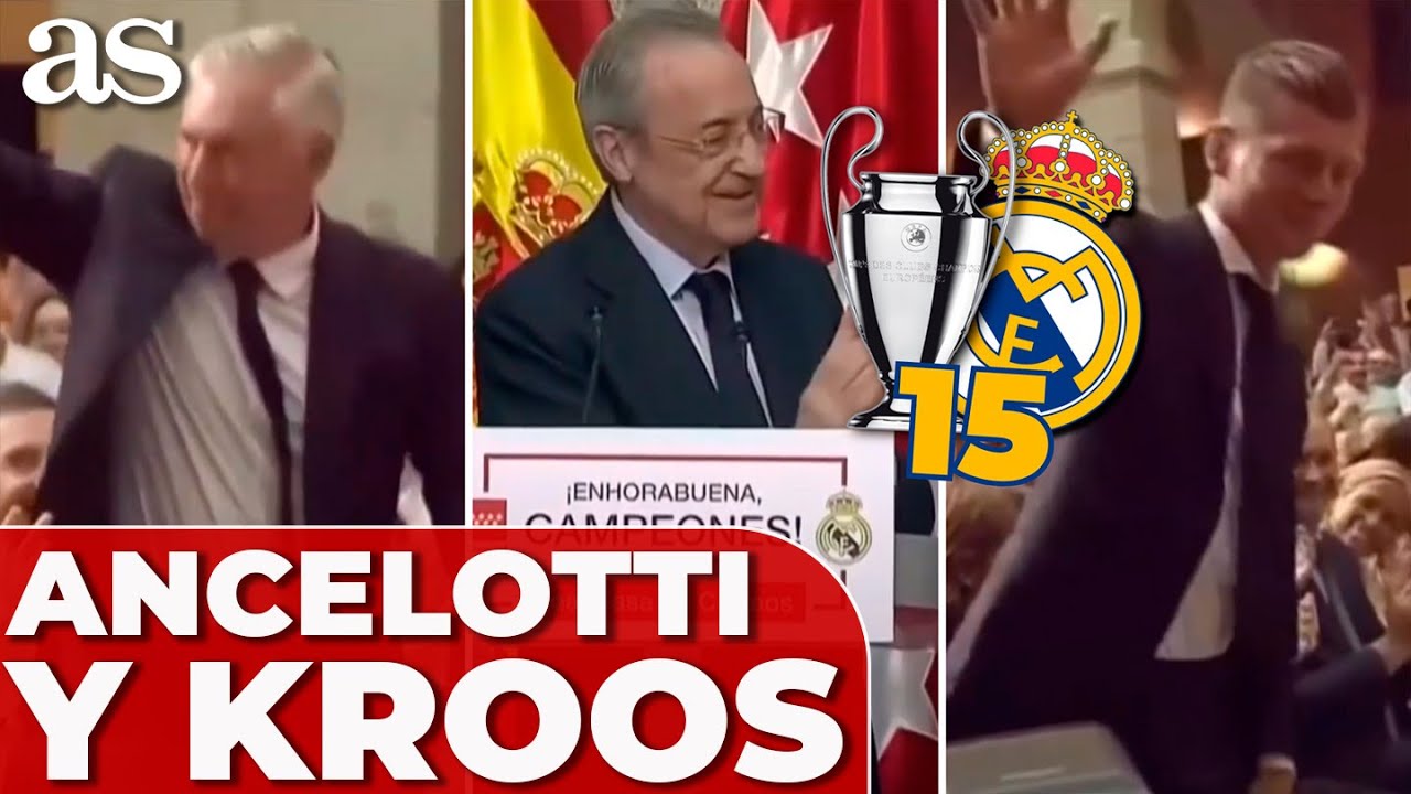 HOMENAJE de FLORENTINO PÉREZ a TONI KROOS y CARLO ANCELOTTI | FIESTA REAL MADRID CHAMPIONS