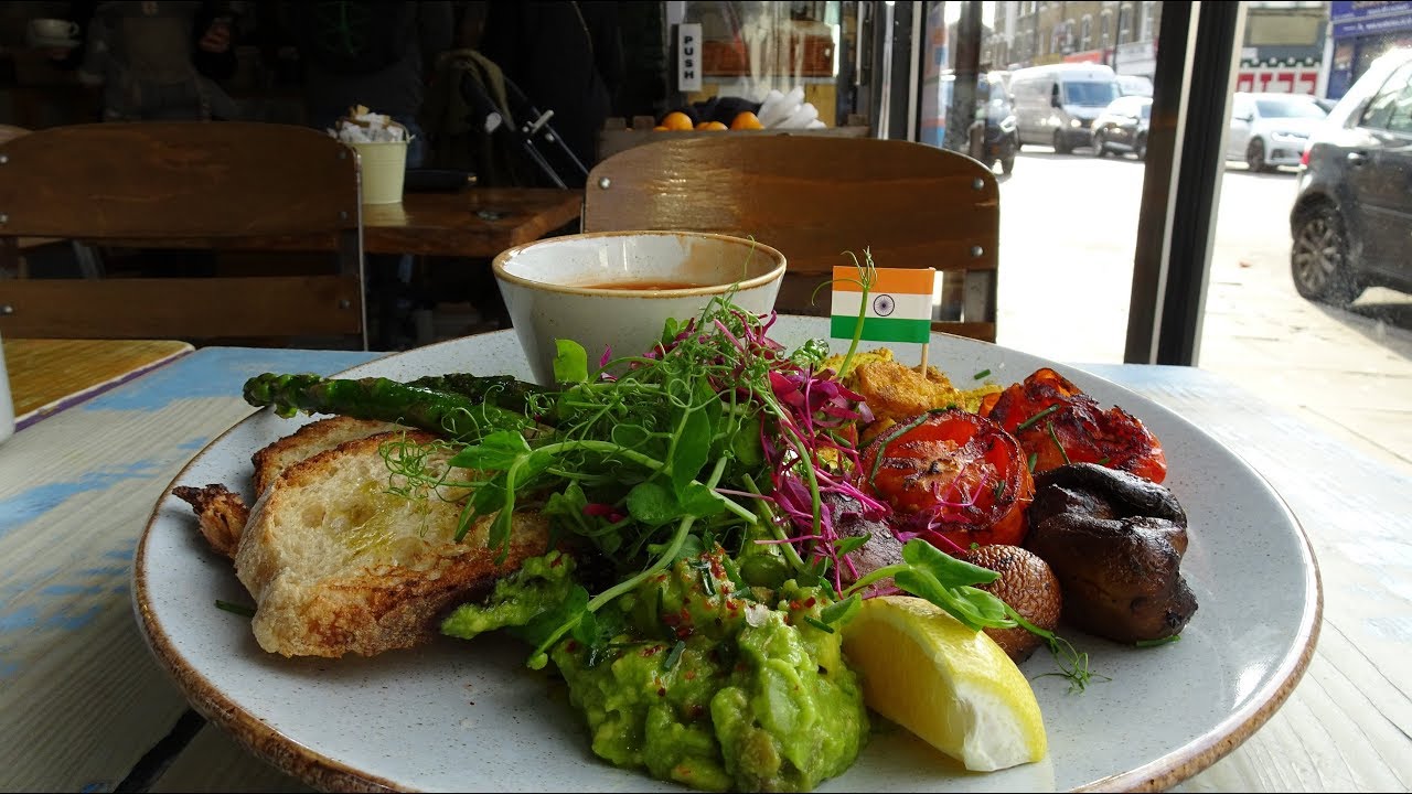 Fully Loaded English Vegan Breakfast with a Spicy Indian Twist. Taste Test at Blighty Cafe, London.