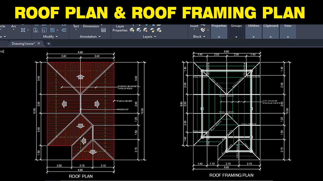 BASIC HIP ROOF PLAN & FRAMING PLAN IN AUTOCAD