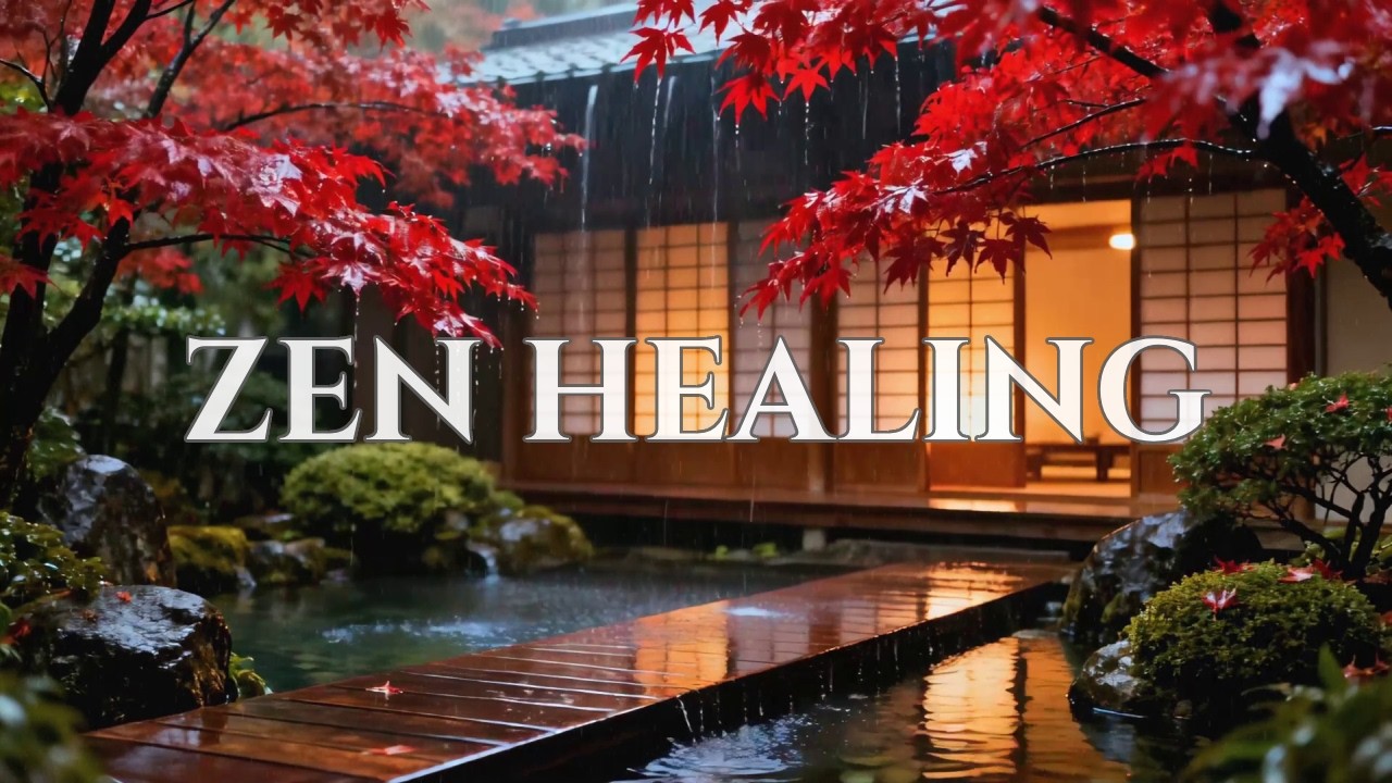 🔴 Heartwarming Rain ASMR Sounds in a Red Maple Garden Pond for Instant Stress Relief Now 🍁