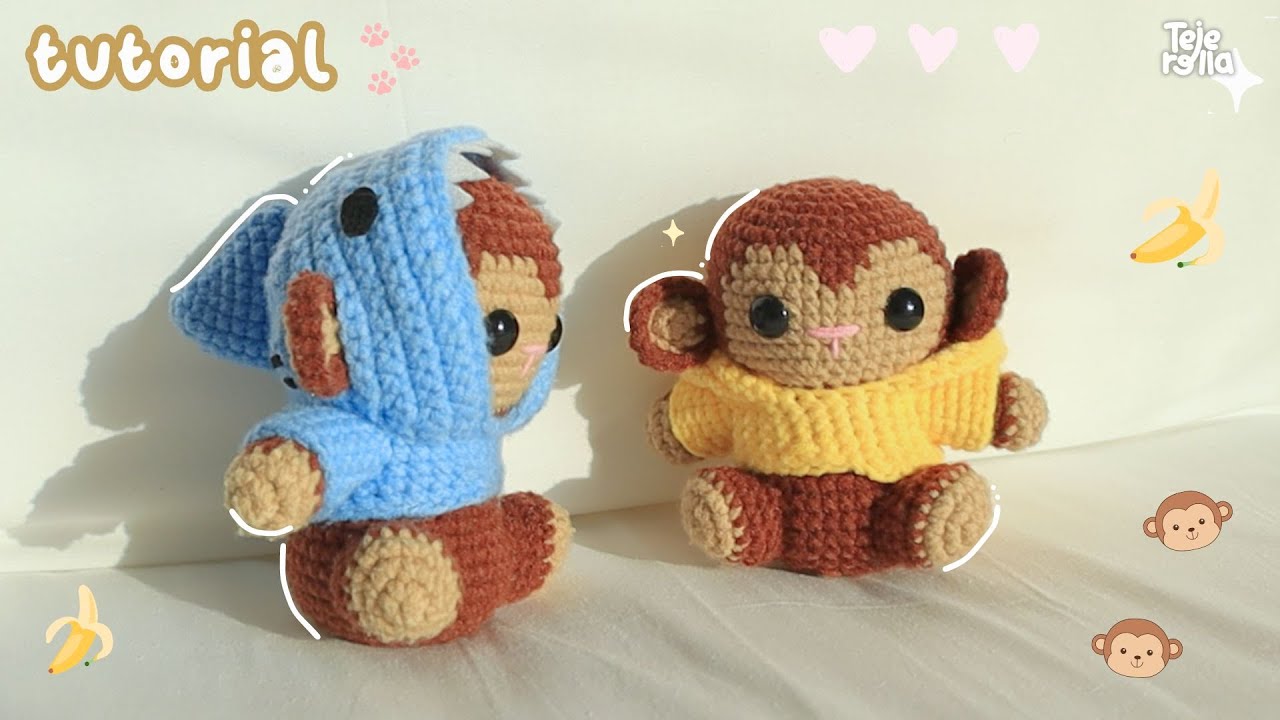Monito con Hoodie de tiburón 🐒🦈, Tutorial a crochet de changuito, PART1 Cuerpo Mono