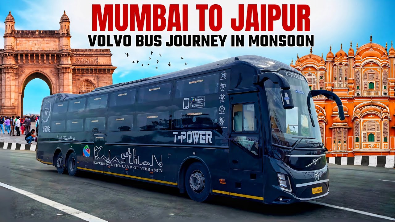 Mumbai to Jaipur Bus Journey in Monsoon in Luxurious Volvo 9600 AC Sleeper Bus by T Power