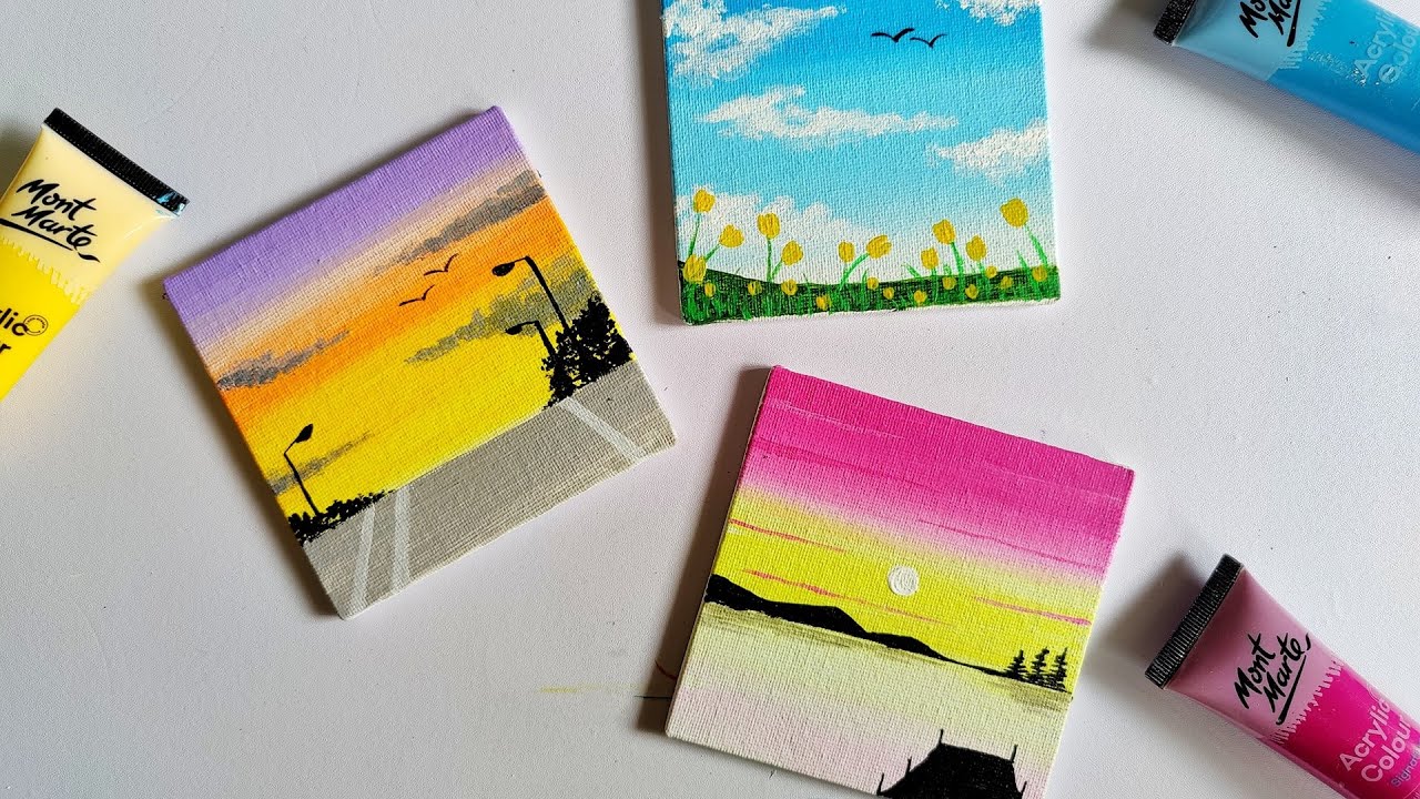 3 Paintings for beginners || 3 mini canvas paintings part 10 || aesthetic painting