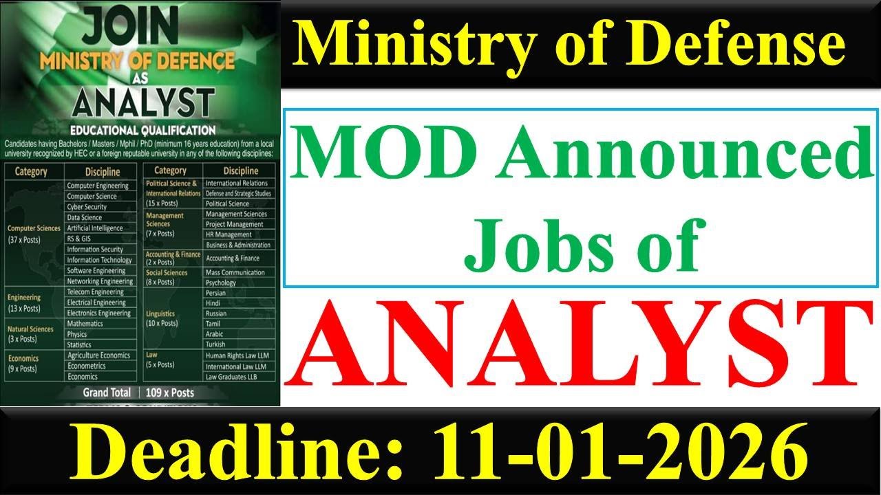 MOD Analyst Jobs 2026 | MOD Announced Analyst Jobs 2026 | Deadline, How to apply, Past Papers | MOD