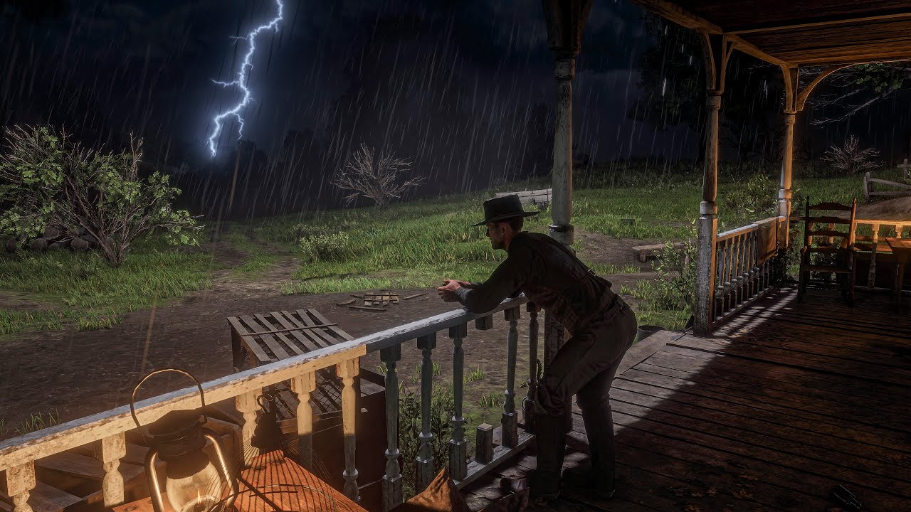 Arthur Watches Heavy Rain on the Porch During a Storm | Heavy Rain Sounds for Sleep RDR2 ASMR