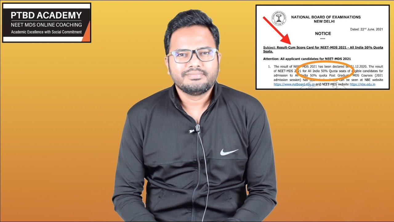 Important Update | Result-Cum Score Card for NEET-MDS 2021 - All India 50% Quota Seats