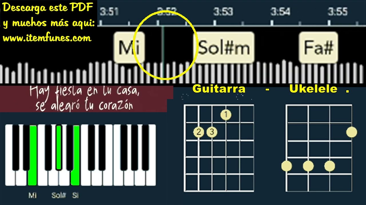 VUELVO A CASA Generacion 12 Tutorial Acordes Piano Guitarra Ukelele Notas Letra Pista