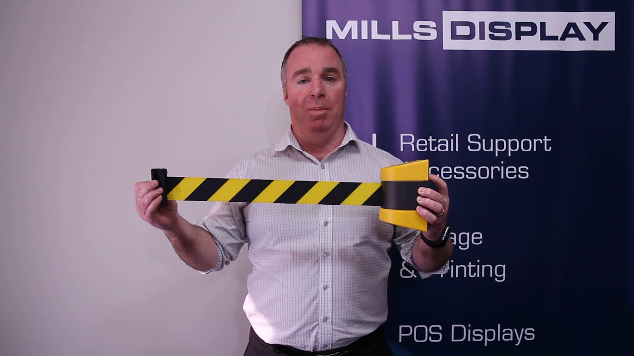 Retail Shop Wall Mount Retractable Barrier Belts Black/Yellow