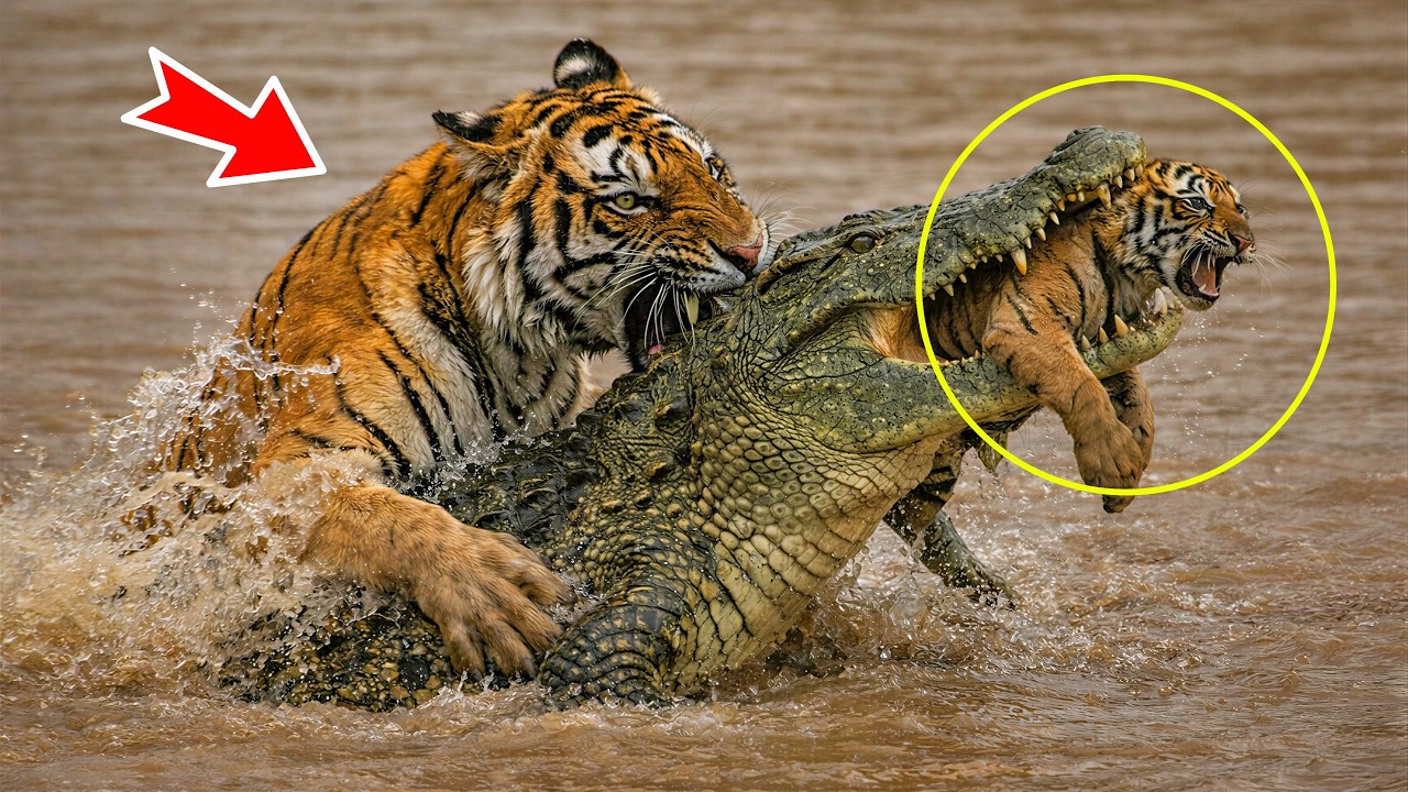 Krokodyl zaatakował małego tygryska. Nie uwierzycie, co zrobiła matka tygrysica!