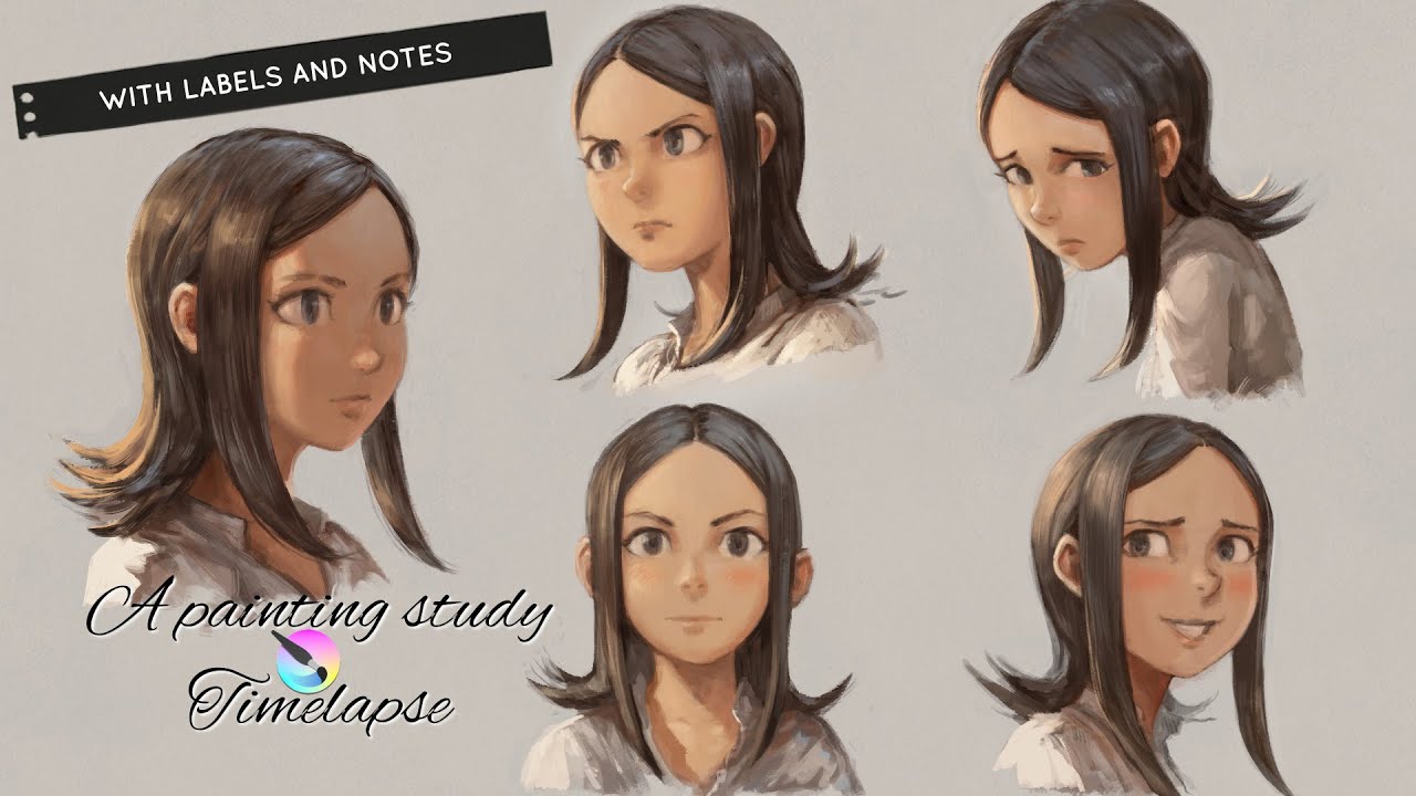 Painting studies - Krita Timelapse (with labels)