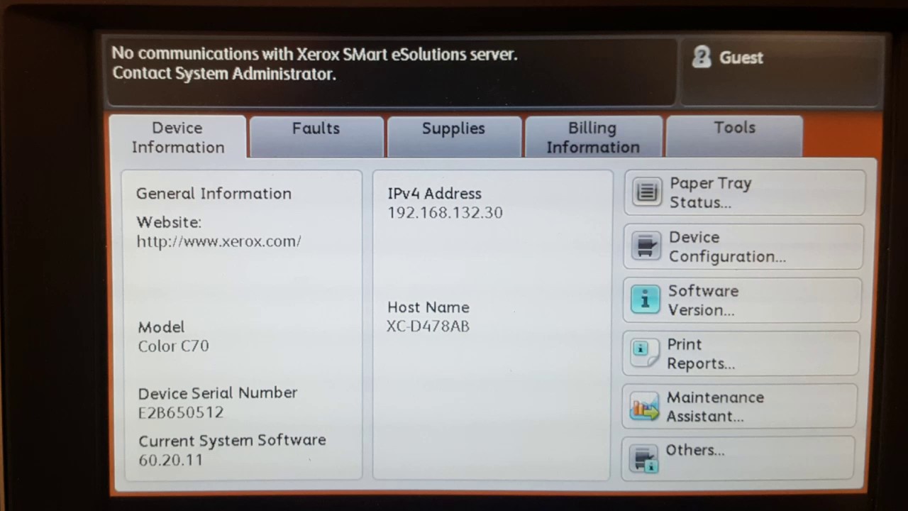 Xerox Color C60/C70 SMart eSoulutions Message Disable