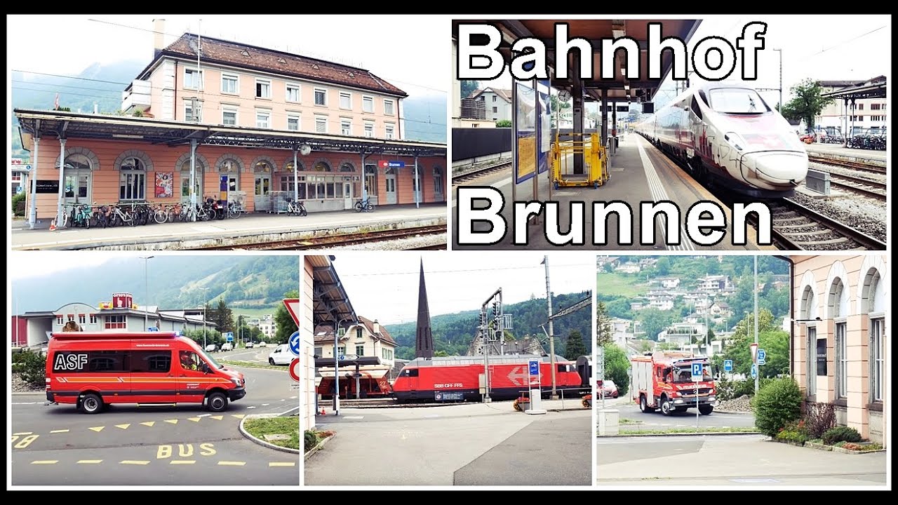 Brunnen Railway Station, Switzerland / Züge am Bahnhof Brunnen SZ, Kanton Schwyz, Schweiz
