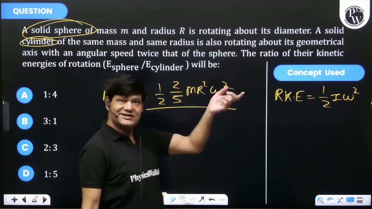 A solid sphere of mass \(m\) and radius \(R\) is rotating about its diameter. A solid cylinder o....