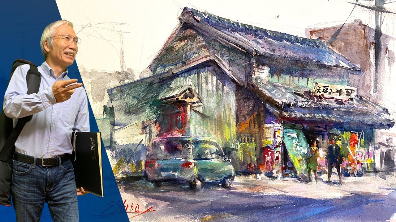 [Eng sub] Sketching Old Japanese Stores with Watercolors / calming art
