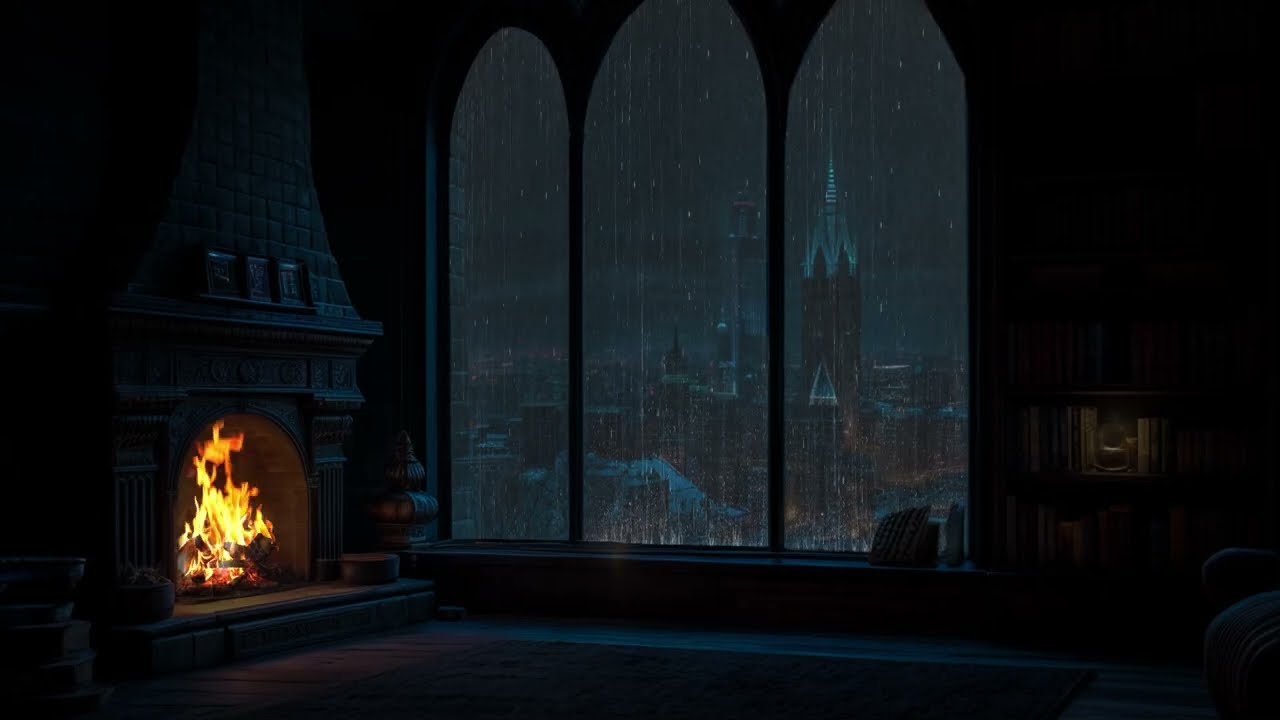 Fantasy Rainy Castle 🌧️ Fireplace Glow & Night Rain Sounds for Sleep & Relaxation