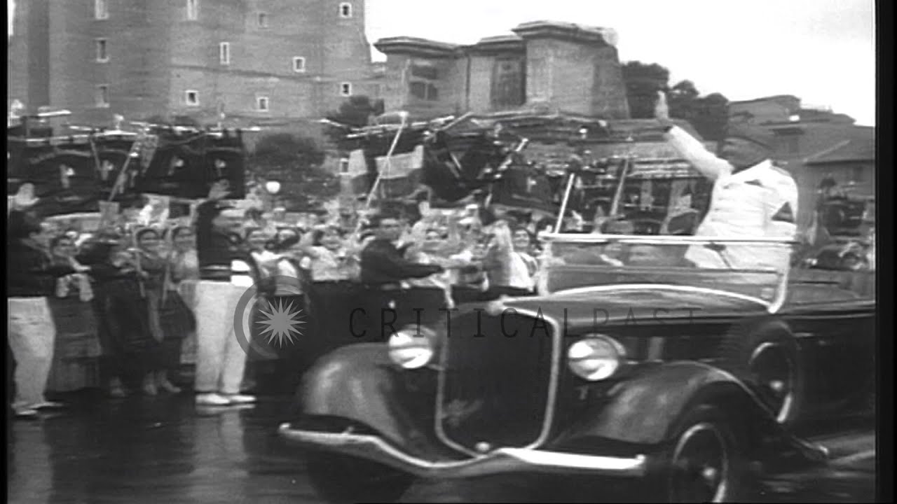 Nearly 60,000 women support Mussolini during his speech at Piazza Venezia in Rome...HD Stock Footage