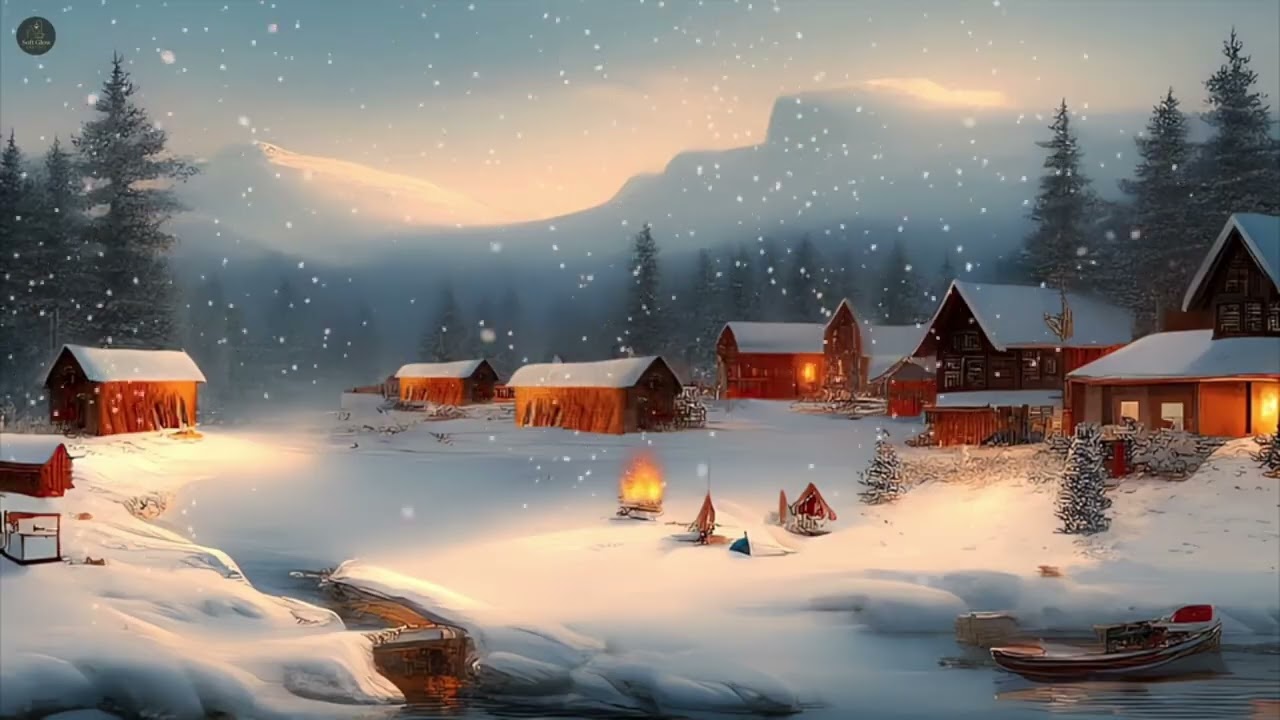 Golden Winter Village Ambience ❄️✨ Relaxing Sleep Music & Gentle Snowfall for Deep Peace, Study