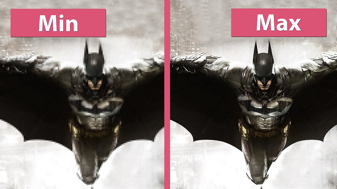 Batman: Arkham Knight &ndash; PC Min vs. Max Graphics Comparison [60fps][FullHD]