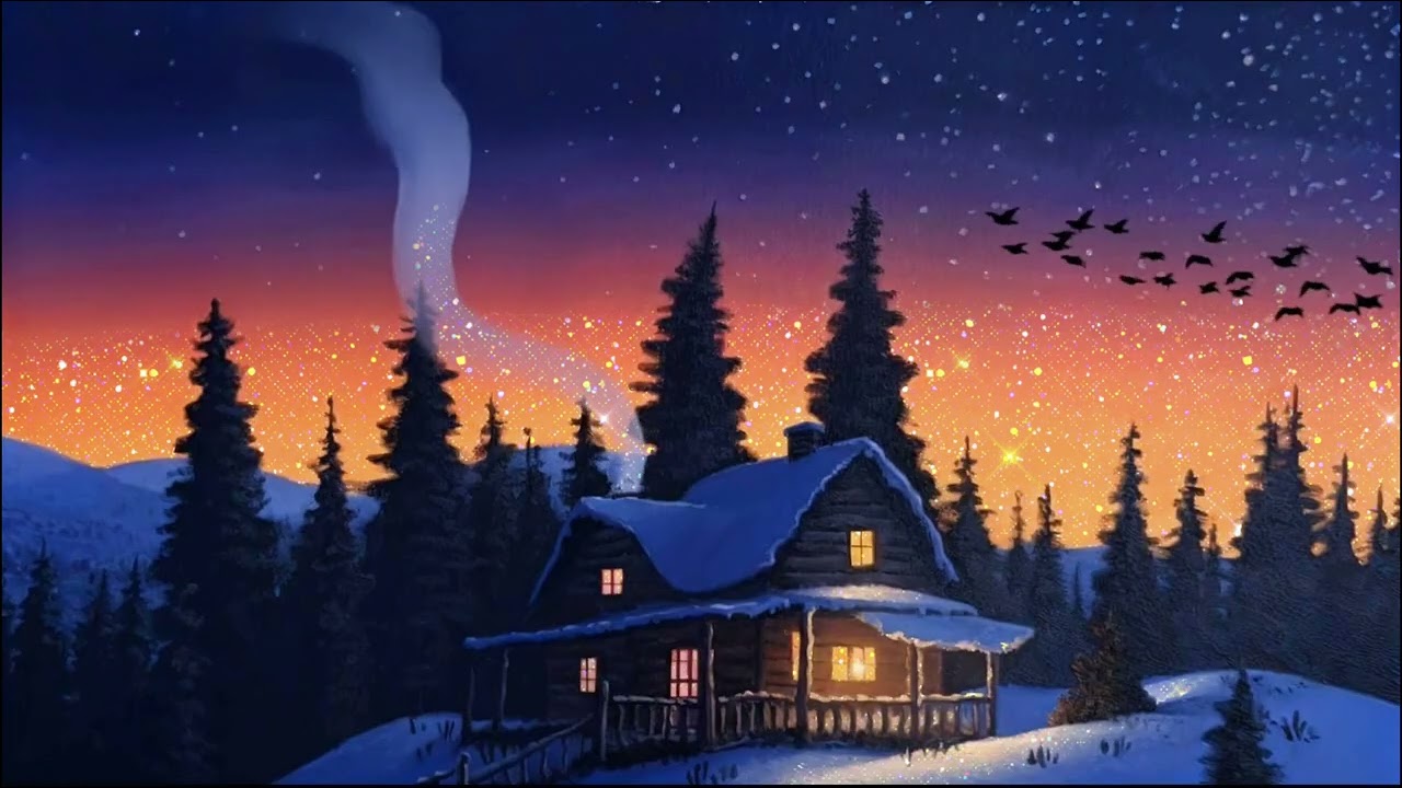 2 Hours Winter Cabin Ambience: Ambient Music, Wind & Crackling Fire | Sleep Study Relax