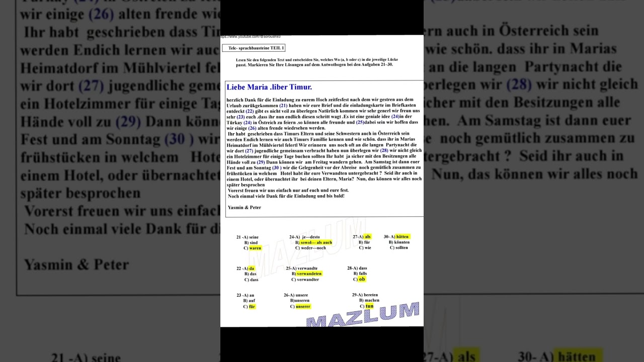 Sprachbausteine Teil 1 – Alle Fragen mit Antworten | Deutsch B1 B2 Telc Übung #Deutschlernen#video 