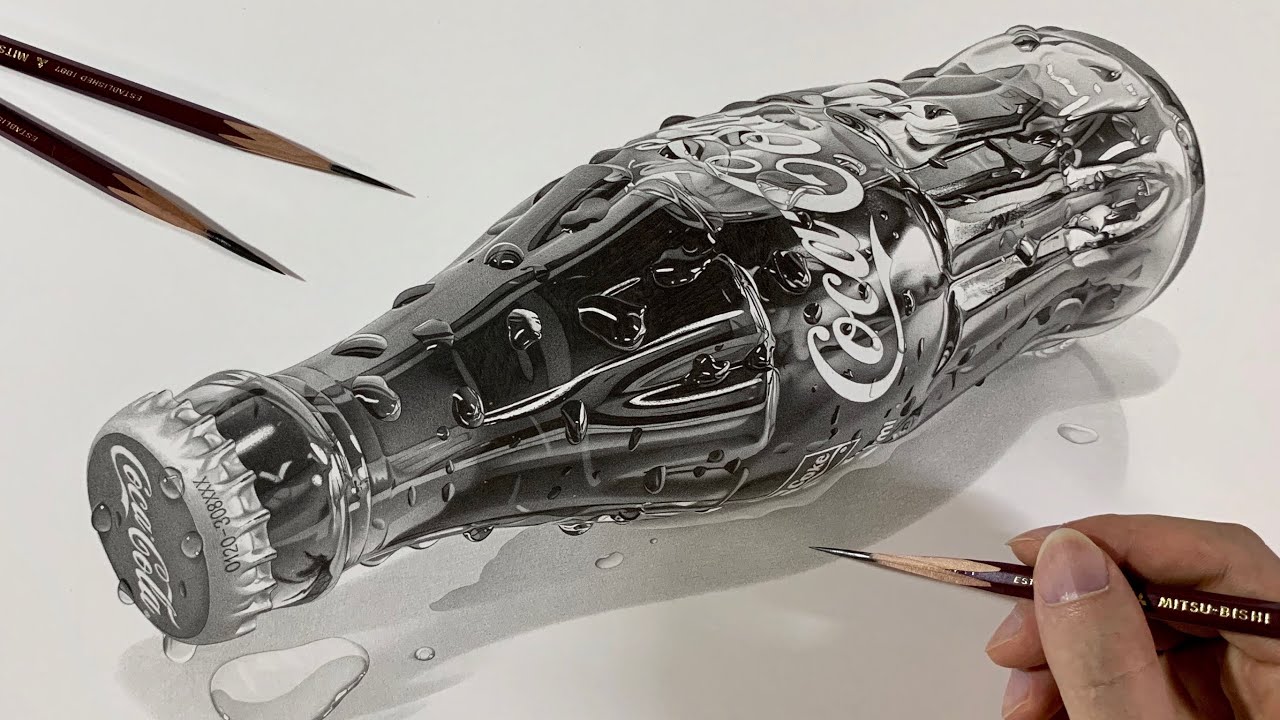 鉛筆画 瓶のコカ･コーラ 描いてみた・Pencil Drawing bottled Coca Cola