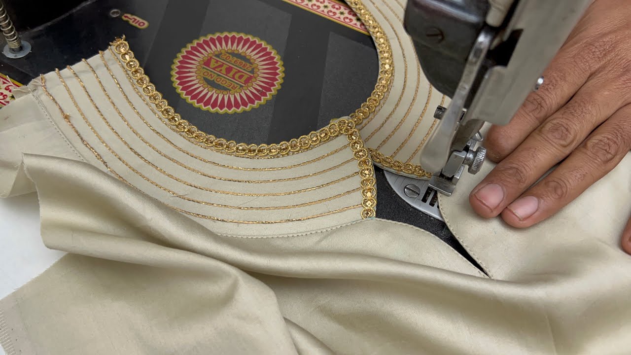 Bobbin मे गोटा पट्टी भर कर बनाएं खुबसूरत Neck Design/Beautiful Sewing Machine Embroidery Neck Design