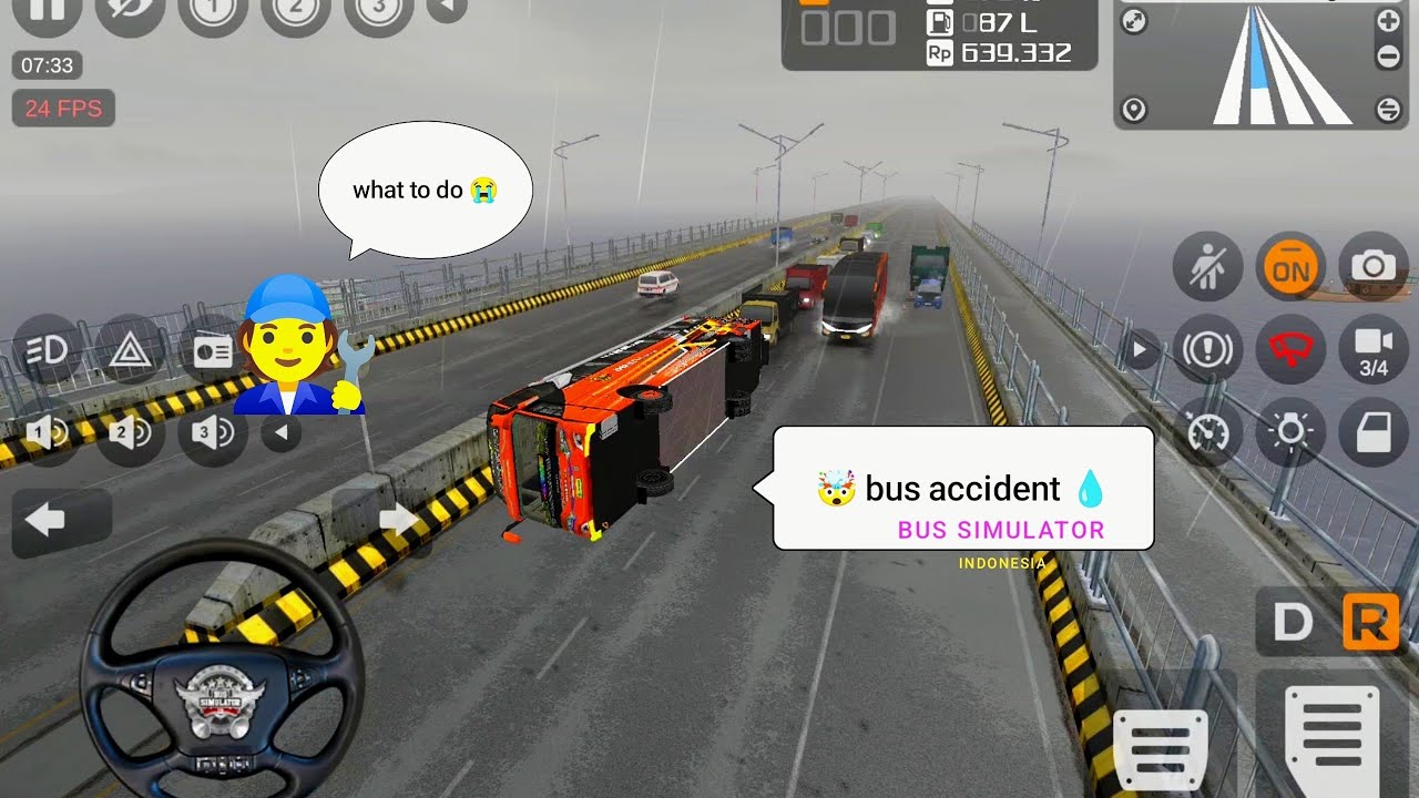 Bus simulator indonesia heavy rain 🌧️ live accident on long bridge