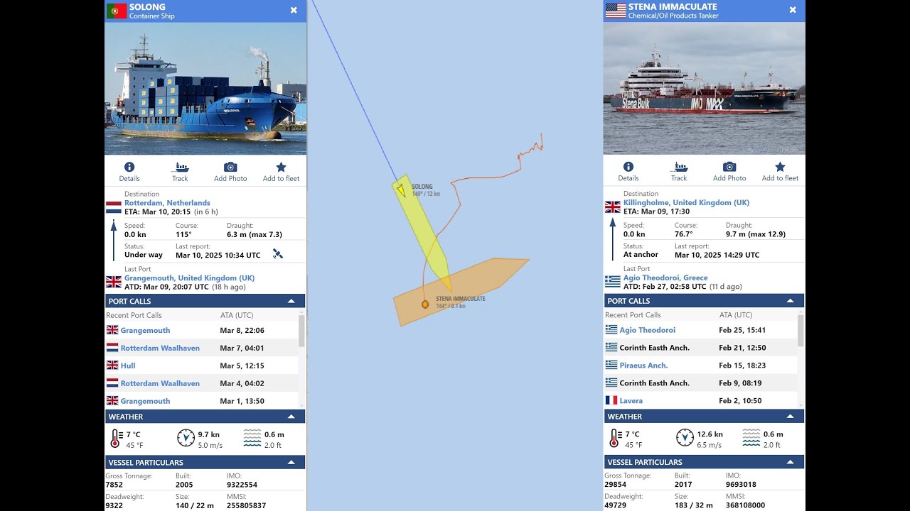 Container ship SOLONG collision with anchored Oil Tanker STENA IMMACULATE off the UK coast