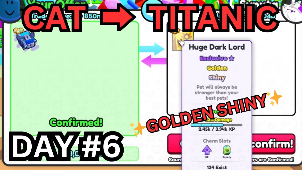 ✨Golden Shiny Huge✨1.2 BILLION NET WORTH! 📈 Cat ➜ TITANIC (DAY#6) | (Pet Simulator 99 Roblox)