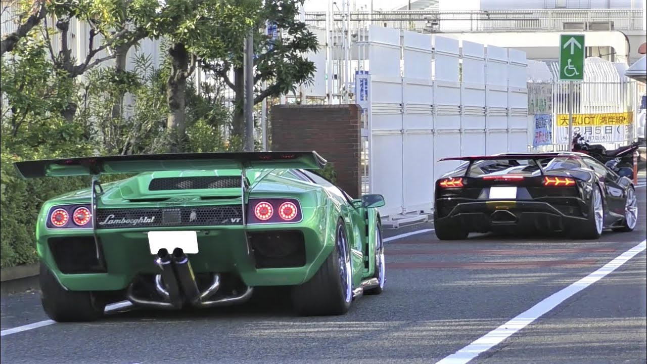 【ド迫力なディアブロ！！】大黒PAに集結するスーパーカー、ランボルギーニやフェラーリ、マクラーレン他のエンジンサウンド・加速サウンド