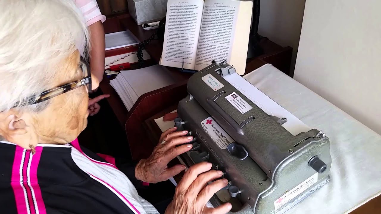 98 1/2 year old Great Grandma typing in Braille