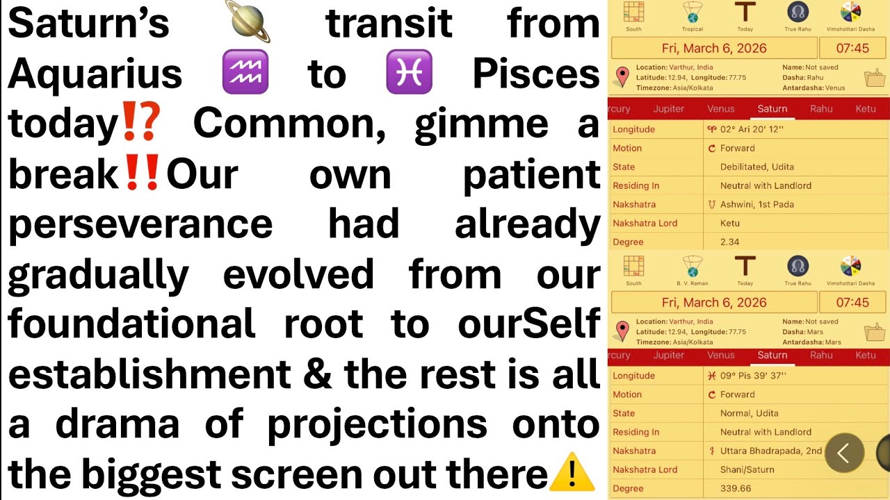 Saturn’s🪐transit from Aquarius♒️to♓️Pisces today⁉️ Common, gimme a break‼️Our patient perseverance❣️