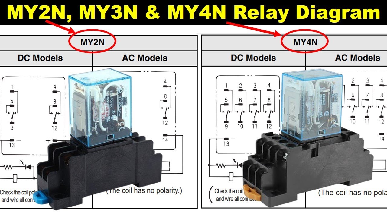 Полная принципиальная схема реле типа MY2N, MY3N и MY4N и подключение @ElectricalTechnician